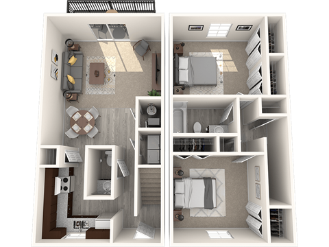 Floor plan for 2 beds, 1.5 baths, 1000 sqft